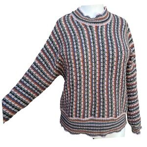 Hem & Thread Sweater Large Multicolor Striped Crew Neck Long Sleeve Pullover Pre